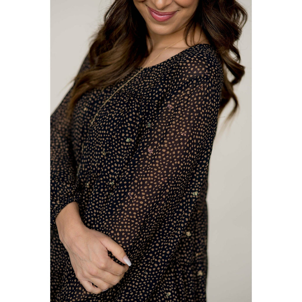 Hint of Shine Tiered Speckled Blouse - Betsey's Boutique Shop - Shirts & Tops