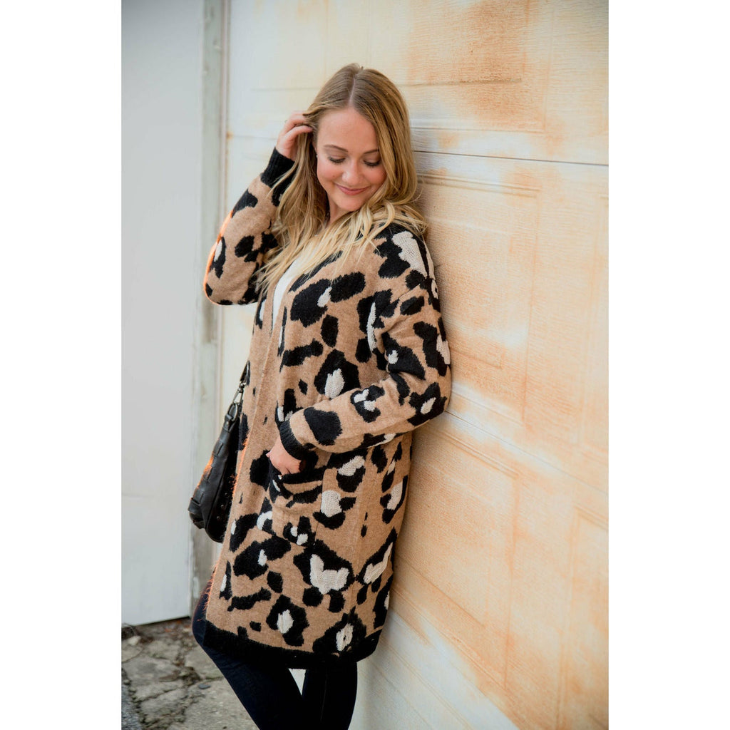 Leopard Solid Trim Cardigan - Betsey's Boutique Shop