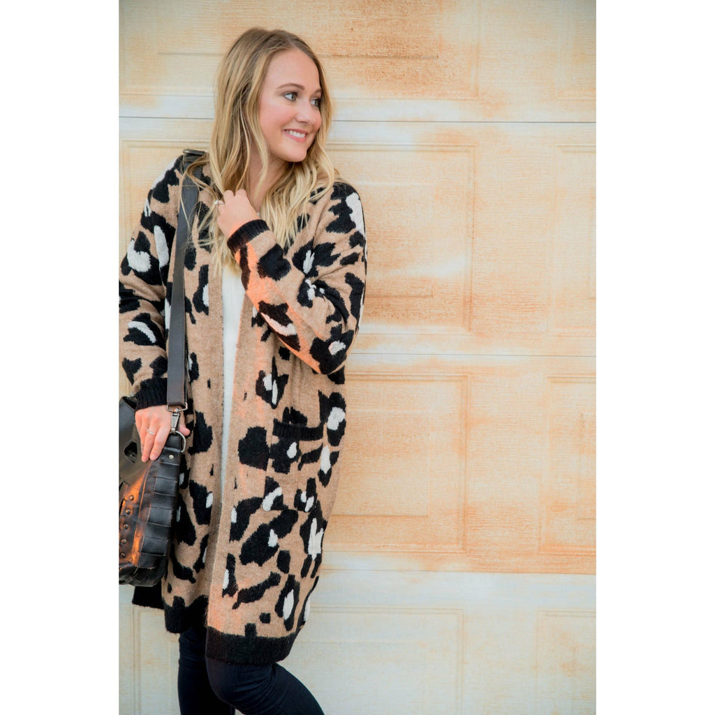 Leopard Solid Trim Cardigan - Betsey's Boutique Shop