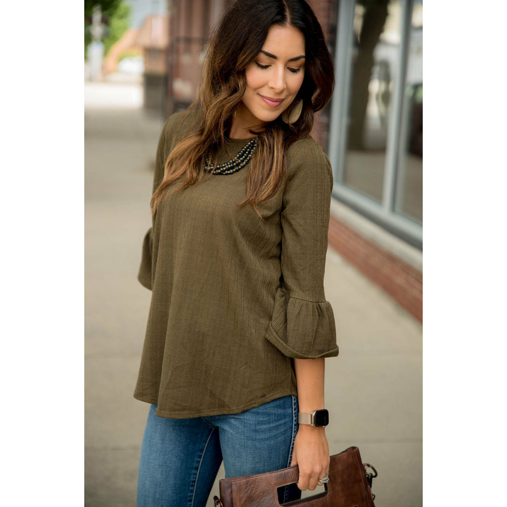 Textured Flutter Blouse - Betsey's Boutique Shop