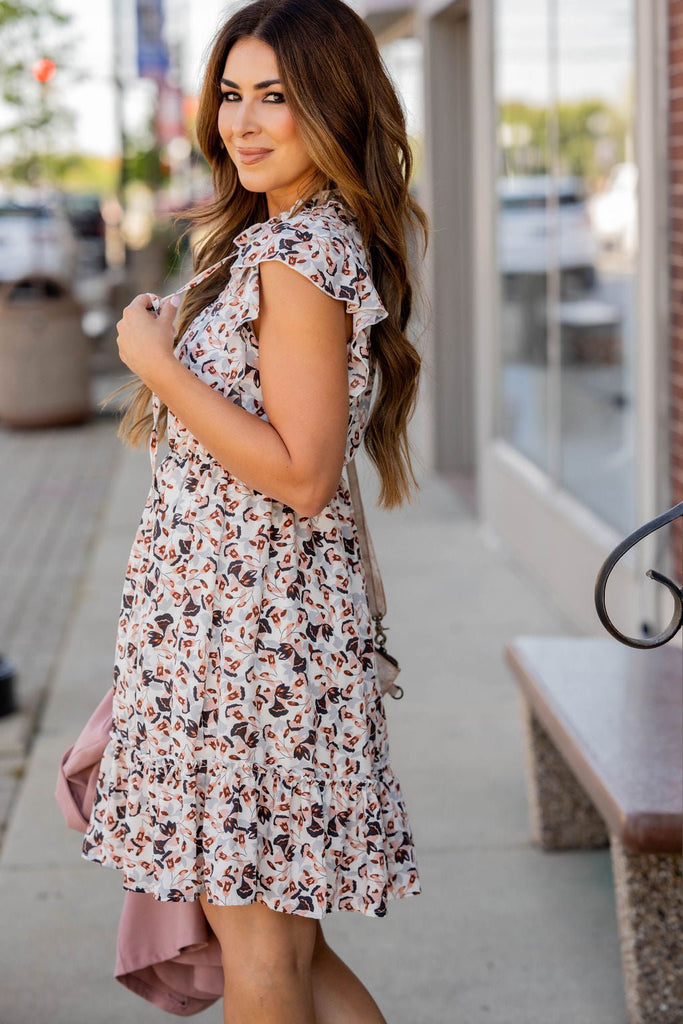 Blossoming Buds Flutter Sleeve Dress - Betsey's Boutique Shop -