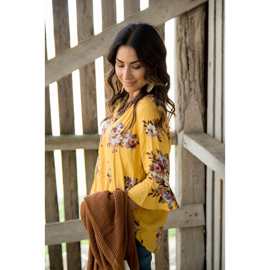 Floral Wrap Flutter Blouse - Betsey's Boutique Shop