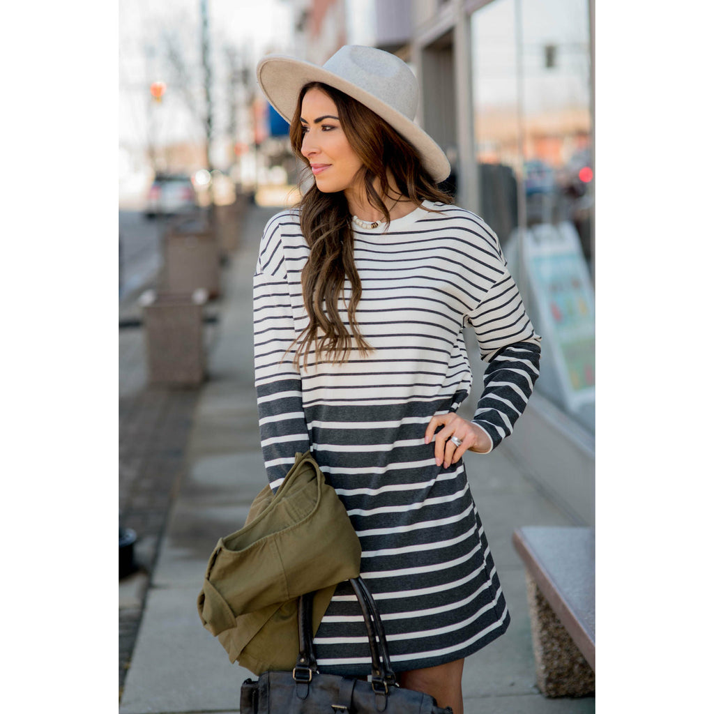 Two Toned  Stripe Dress - Betsey's Boutique Shop