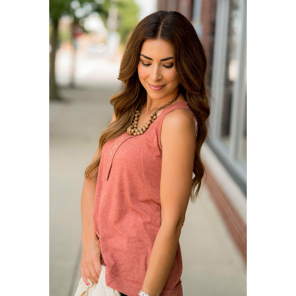 Raw Edge Button Tank - Betsey's Boutique Shop