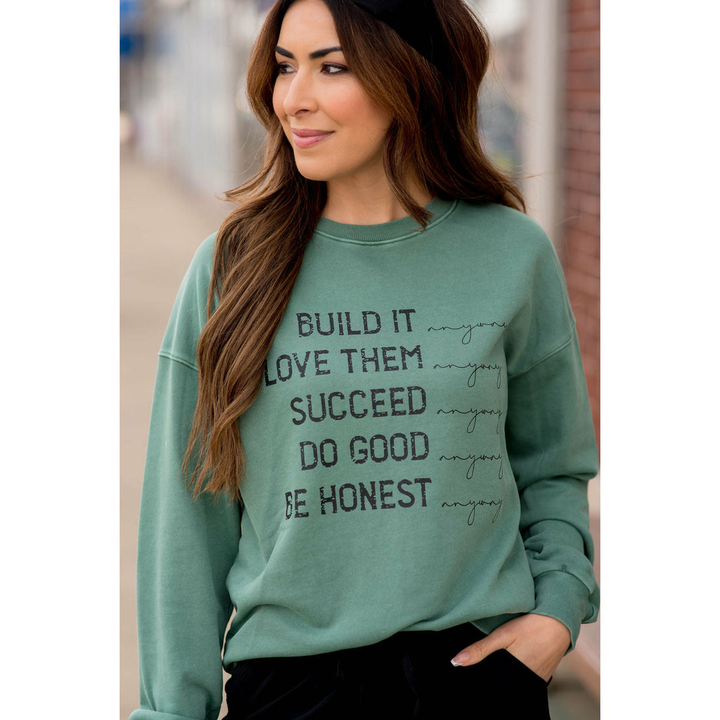 Build It Anyway Graphic Crewneck - Betsey's Boutique Shop - Shirts & Tops