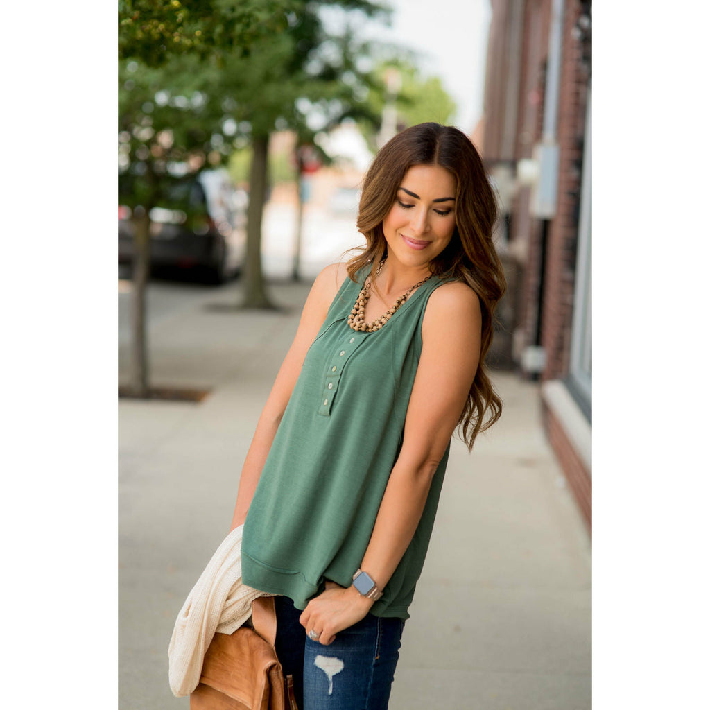 Raw Edge Button Tank - Betsey's Boutique Shop