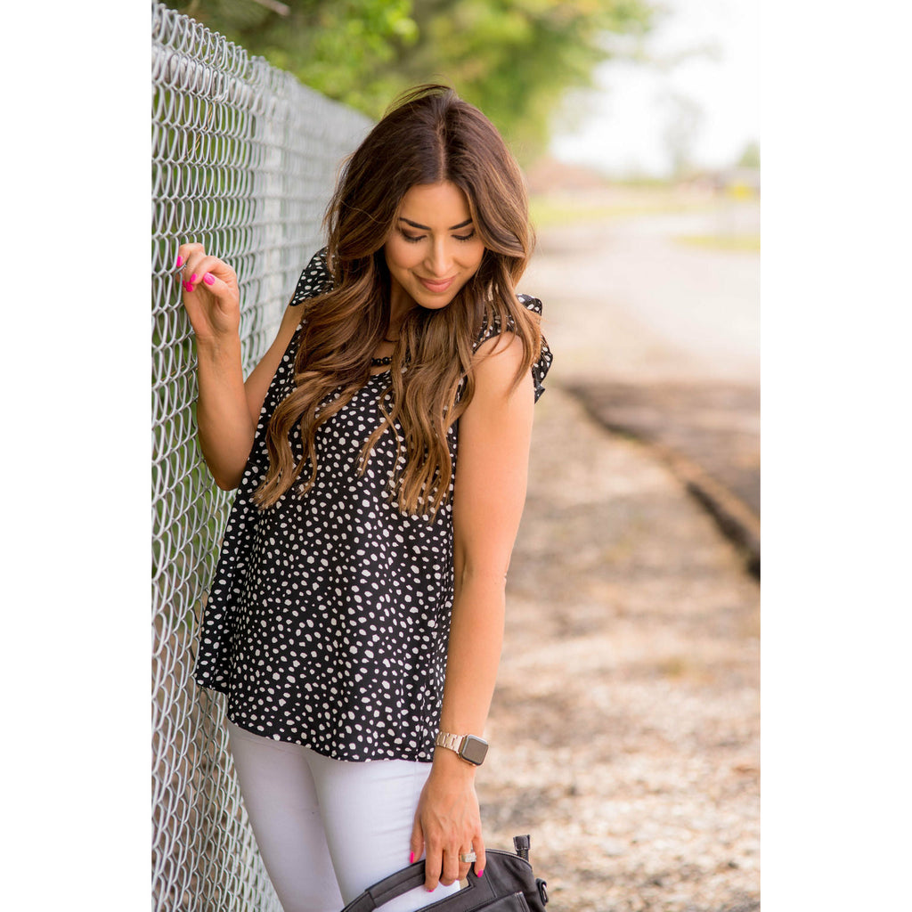 Multi Dotted Ruffle Sleeved Tank Blouse - Betsey's Boutique Shop