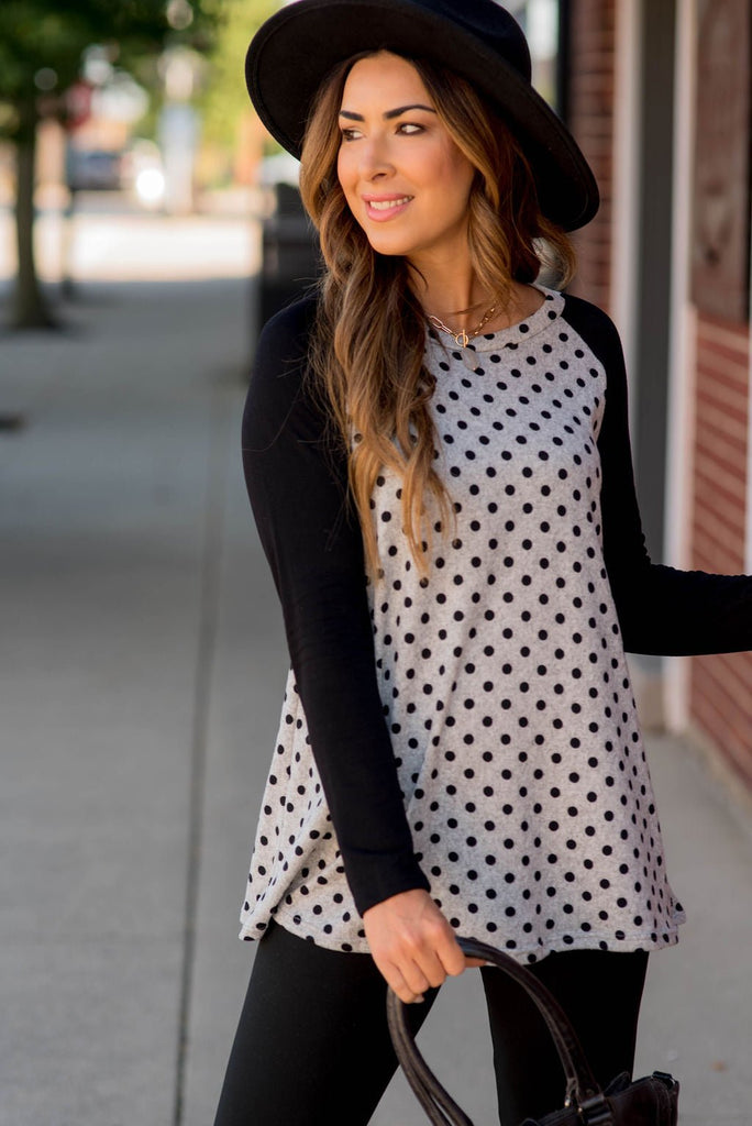 Polka Dot Baseball Tee - Betsey's Boutique Shop - Shirts & Tops