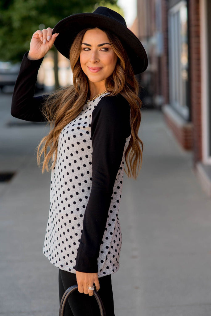 Polka Dot Baseball Tee - Betsey's Boutique Shop - Shirts & Tops