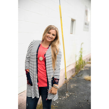 Floral Cuffed Tunic Cardigan - Betsey's Boutique Shop