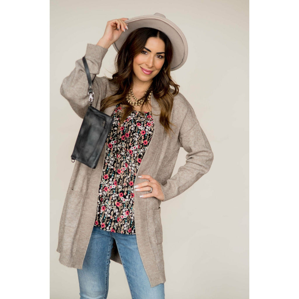 Ribbed Trimmed Tunic Cardigan - Betsey's Boutique Shop - Coats & Jackets