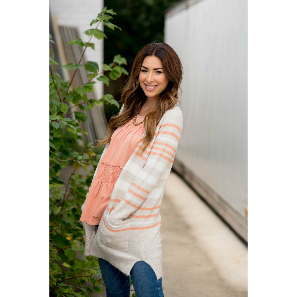 Oatmeal Striped Cardigan - Betsey's Boutique Shop -