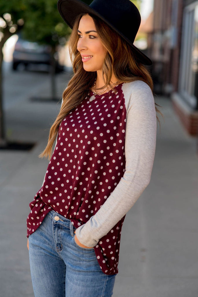 Polka Dot Baseball Tee - Betsey's Boutique Shop - Shirts & Tops