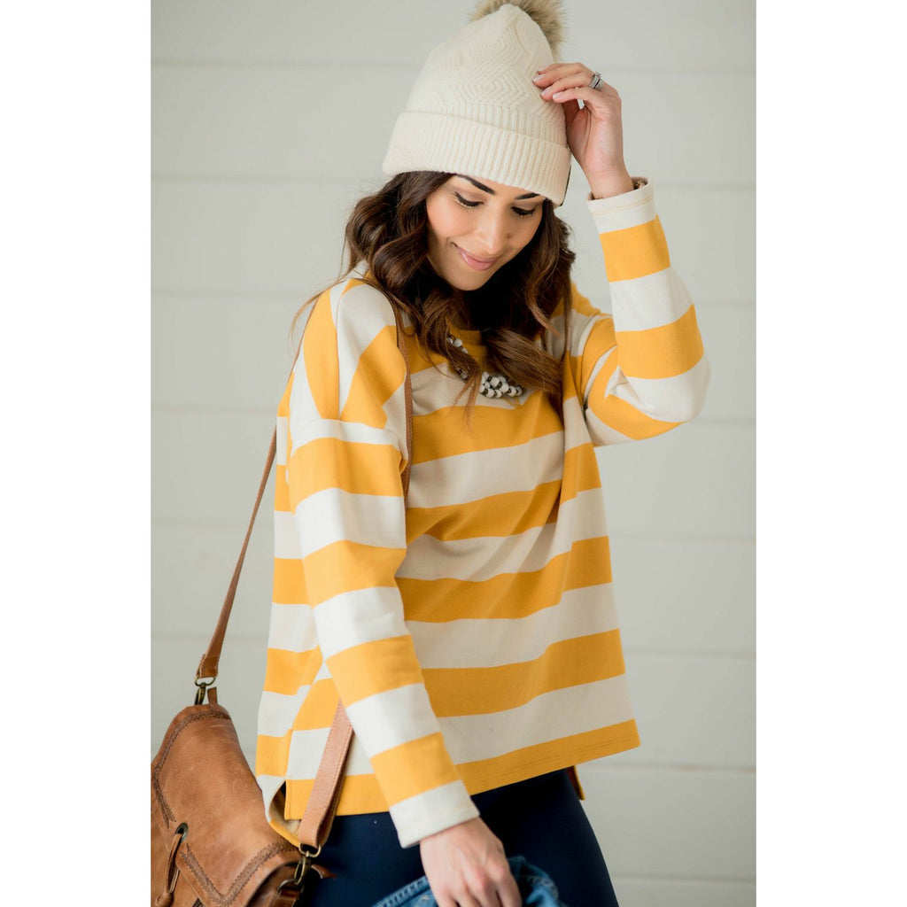 Striped V Stitched Sweatshirt - Betsey's Boutique Shop - Shirts & Tops