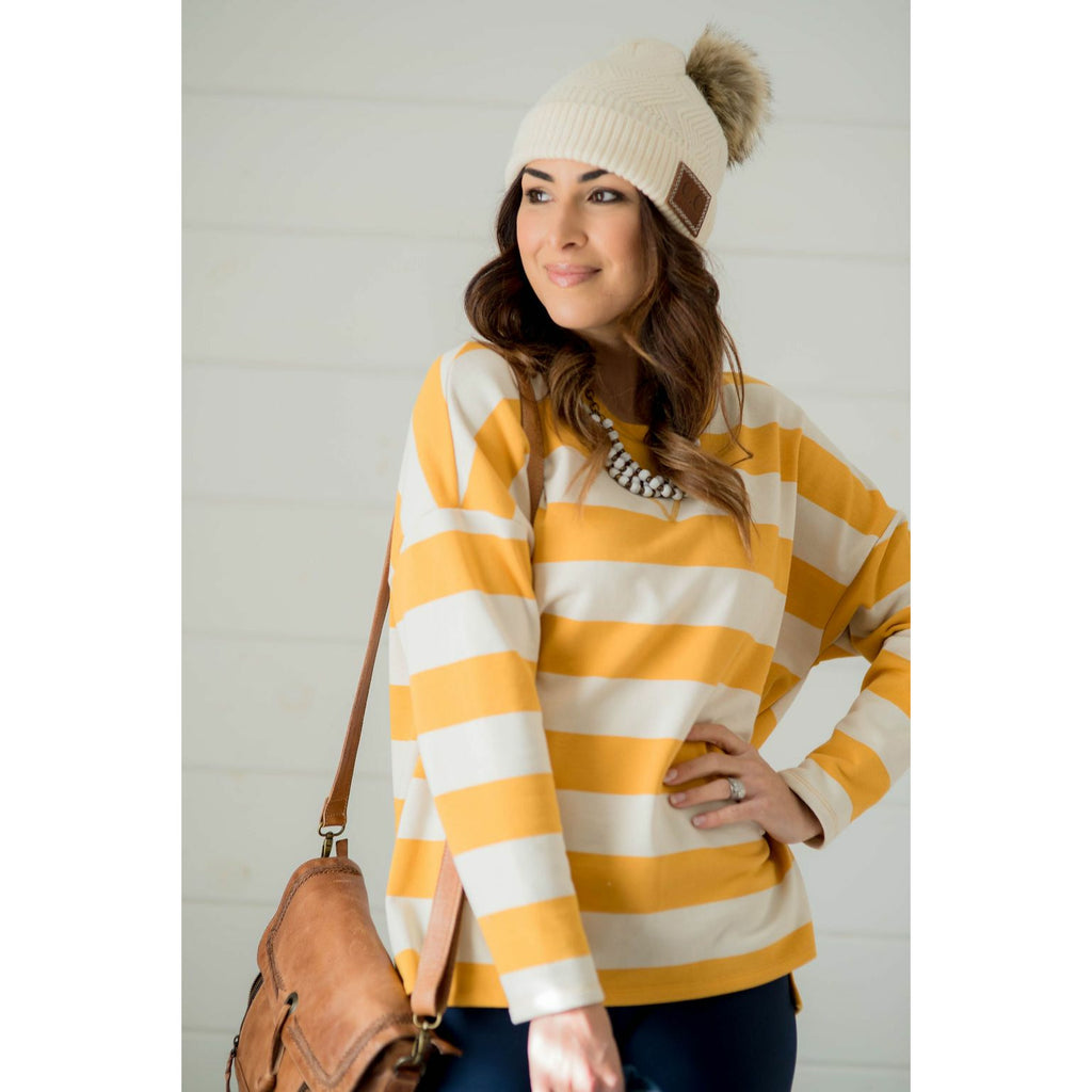 Striped V Stitched Sweatshirt - Betsey's Boutique Shop - Shirts & Tops