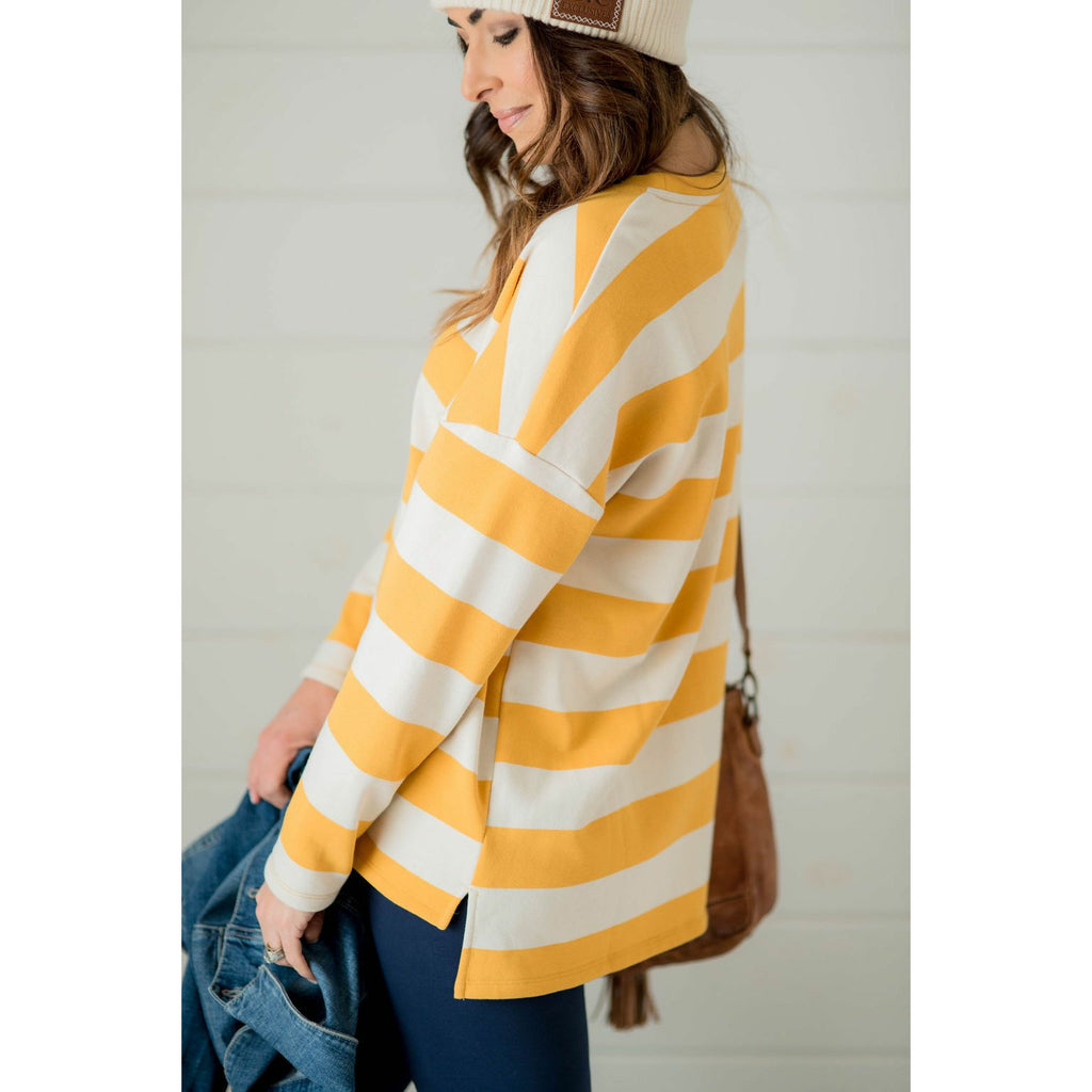 Striped V Stitched Sweatshirt - Betsey's Boutique Shop - Shirts & Tops