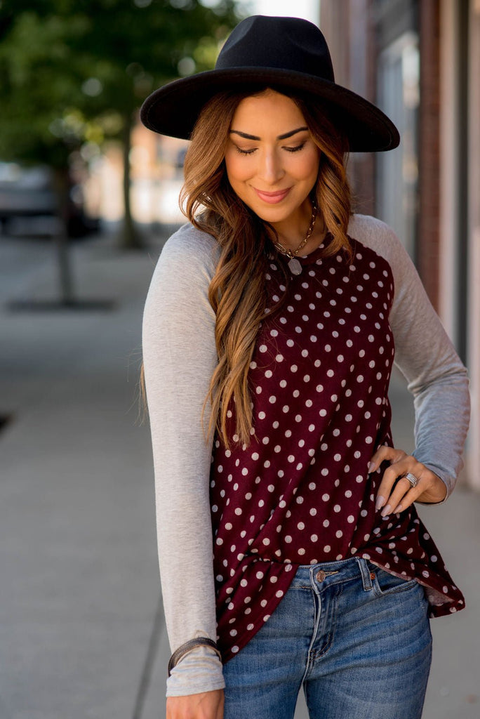 Polka Dot Baseball Tee - Betsey's Boutique Shop - Shirts & Tops