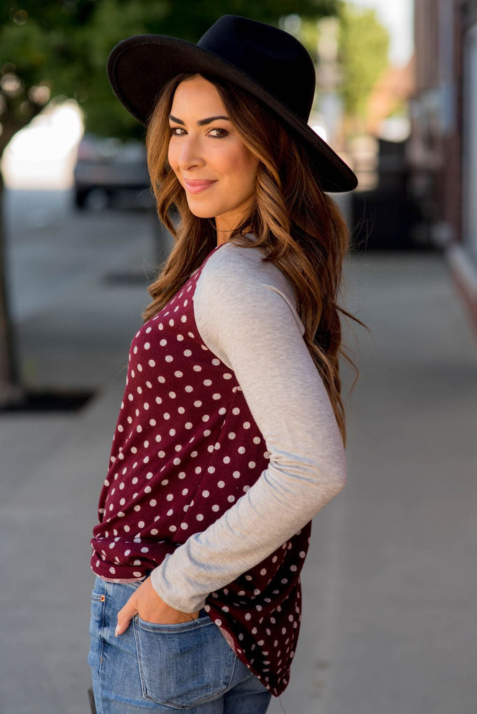 Polka Dot Baseball Tee - Betsey's Boutique Shop - Shirts & Tops