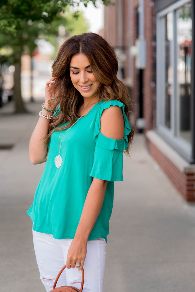 Lightweight Ruffle Cold Shoulder Tee - Betsey's Boutique Shop -