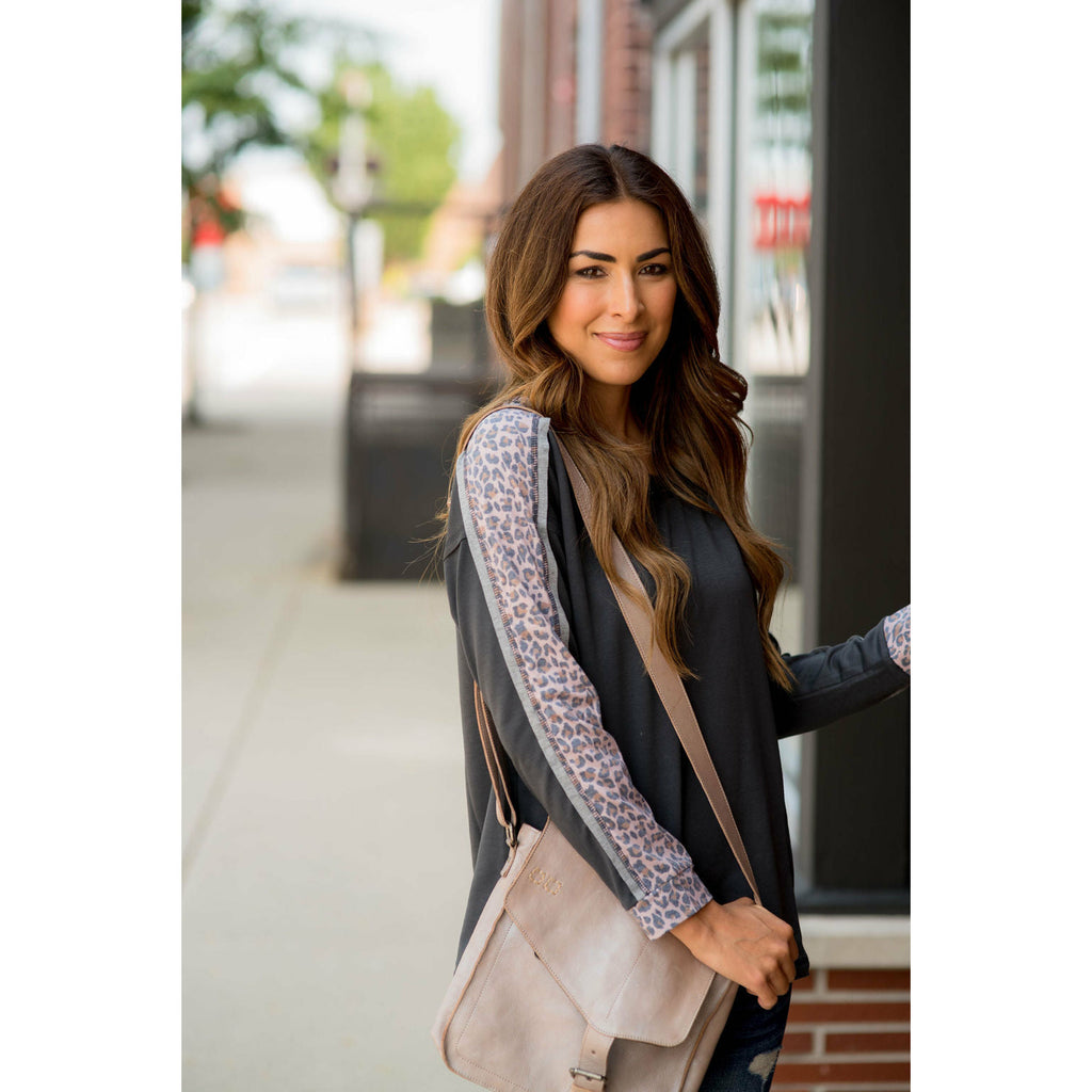 Leopard Striped Sleeve Tee - Betsey's Boutique Shop