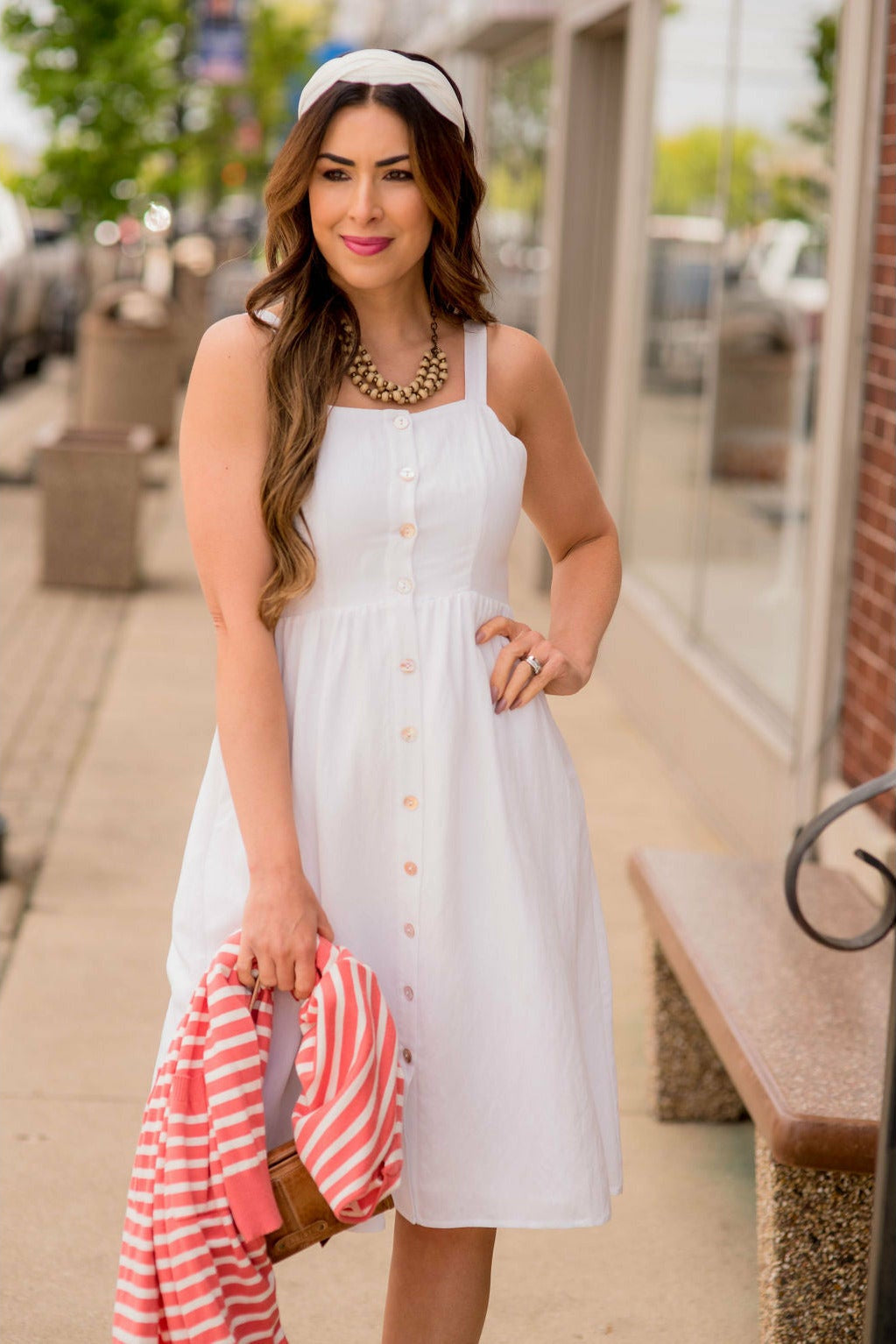 Button Down Pocket Tank Dress White / XL