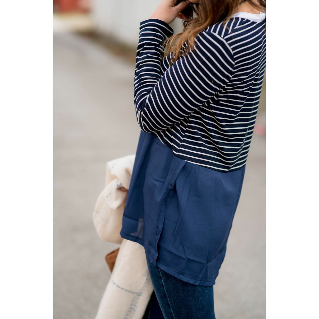 Striped Top Blouse Bottom Tee - Betsey's Boutique Shop - Shirts & Tops