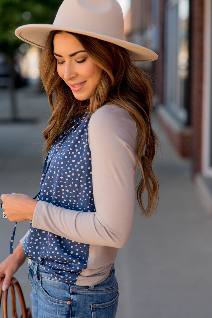 Dotted Front Long Sleeve Blouse - Betsey's Boutique Shop