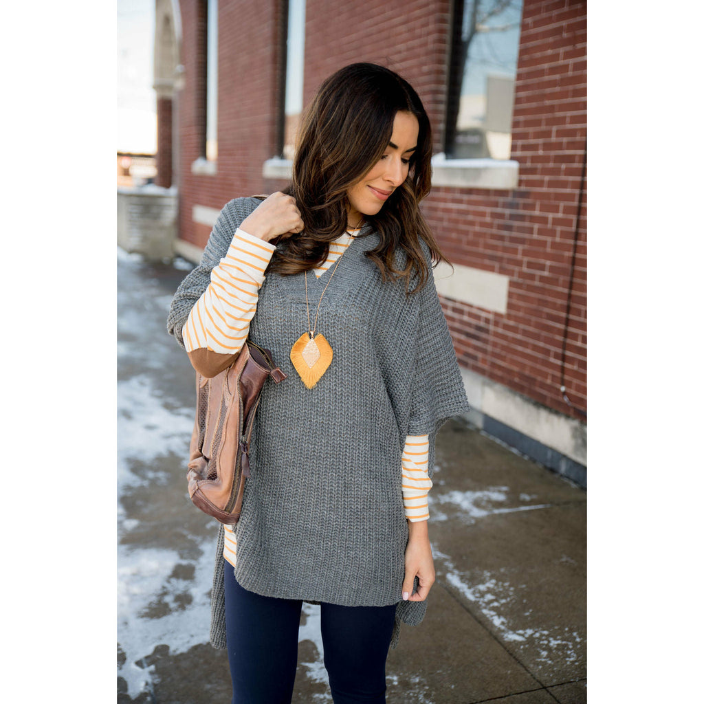 Knit V-Neck Pull Over Poncho - Betsey's Boutique Shop