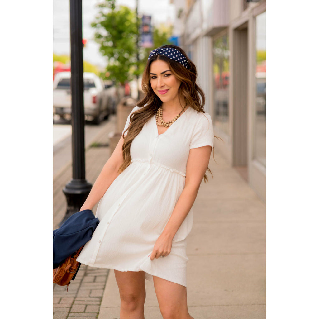 Textured Button Accent Tee Dress - Betsey's Boutique Shop