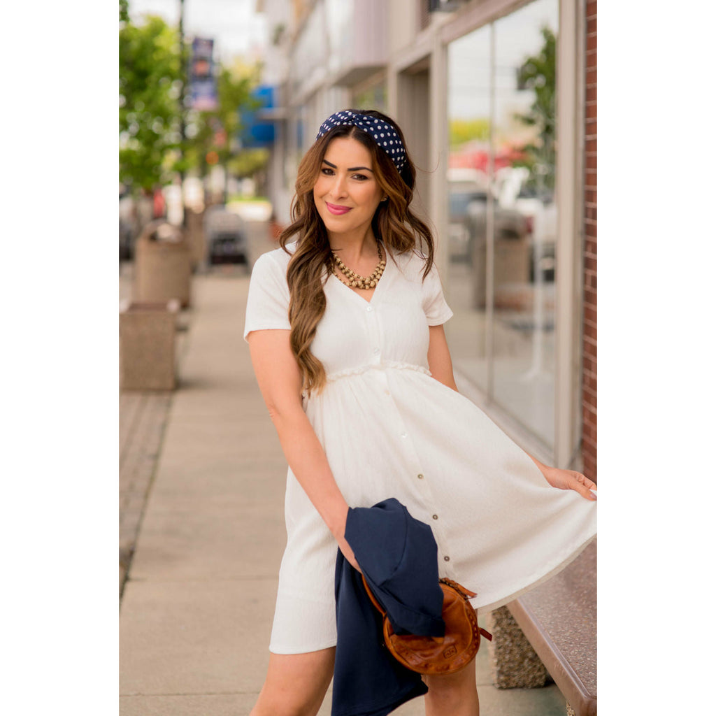 Textured Button Accent Tee Dress - Betsey's Boutique Shop