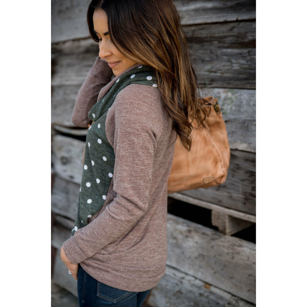 Polka Dot Body Cowl Neck Sweatshirt - Betsey's Boutique Shop