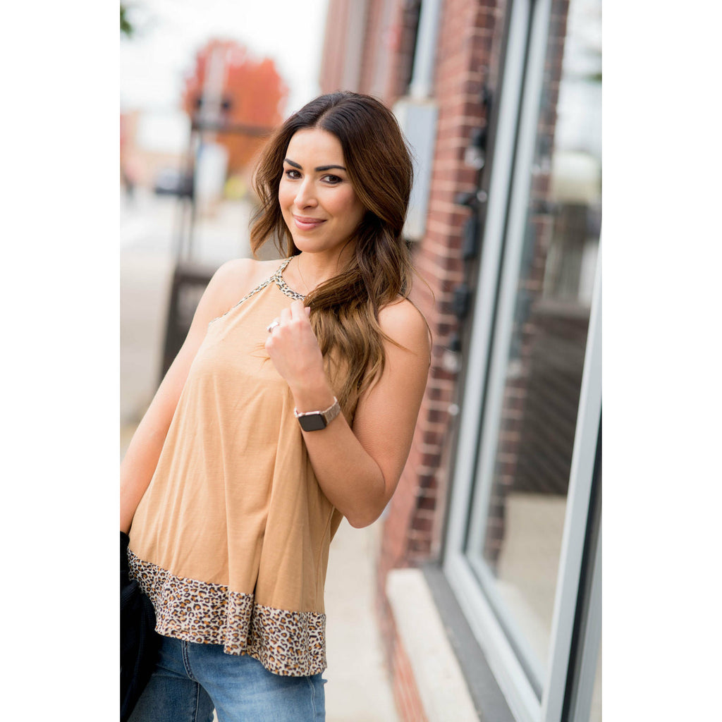 Delicately Trimmed Leopard Printed Halter Top - Betsey's Boutique Shop