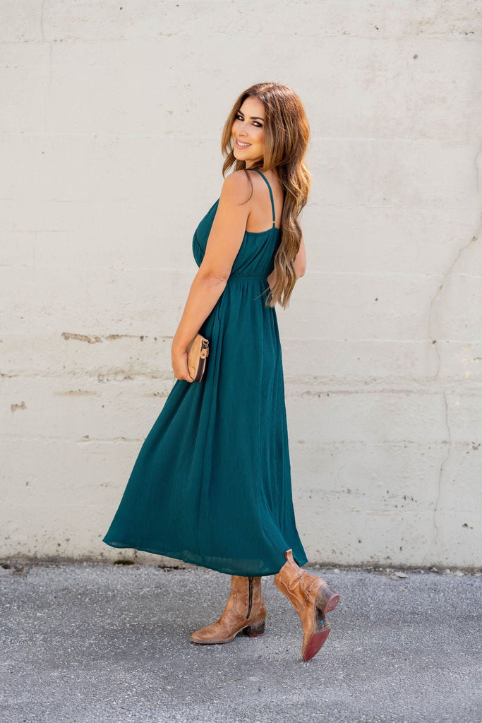 Wavy Textured Wrap Top Midi Dress - Betsey's Boutique Shop -