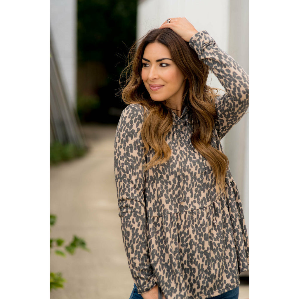 Animal Print Loose Peplum Hoodie - Betsey's Boutique Shop