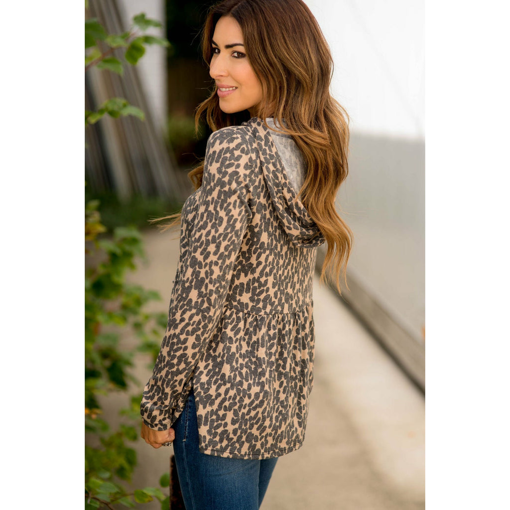 Animal Print Loose Peplum Hoodie - Betsey's Boutique Shop