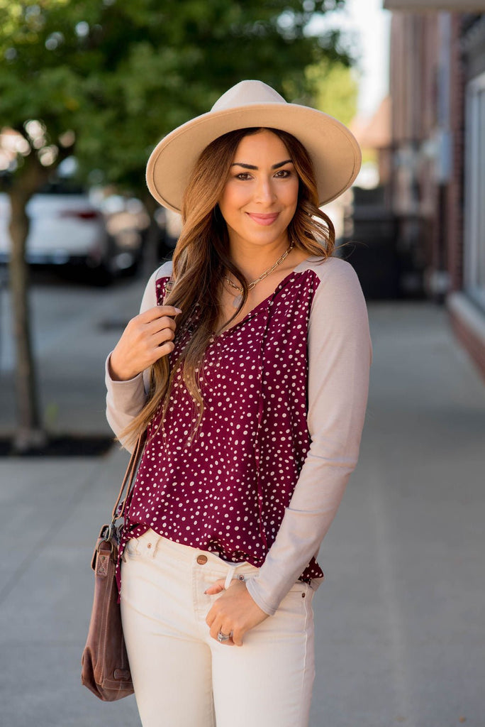 Dotted Front Long Sleeve Blouse - Betsey's Boutique Shop