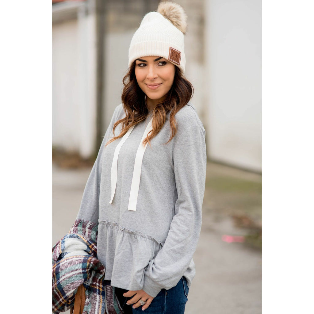 Ruffle Bottom Drawstring Hoodie - Betsey's Boutique Shop - Shirts & Tops