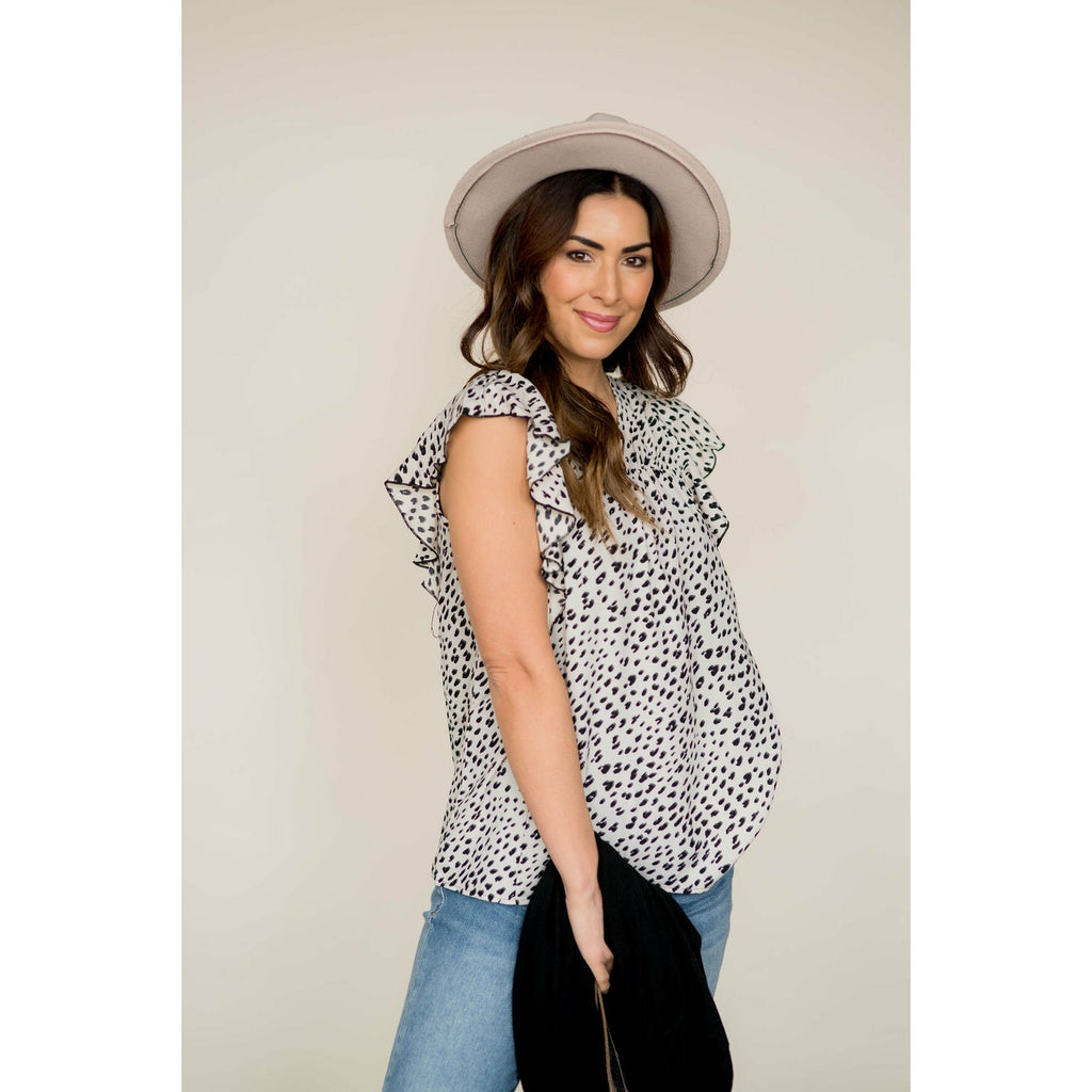 Cheetah Flutter Sleeve V Tank - Betsey's Boutique Shop