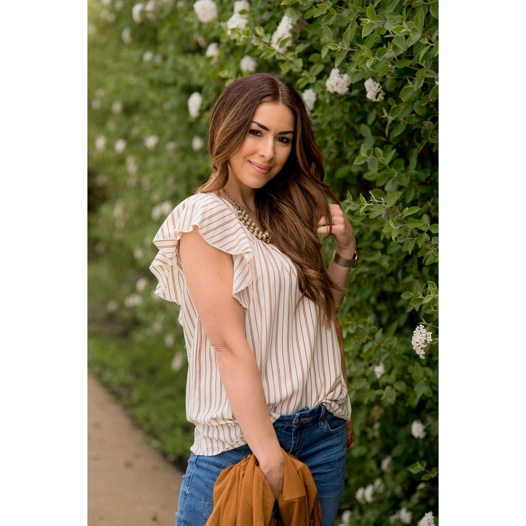 Vertical Striped Ruffle Blouse - Betsey's Boutique Shop - Shirts & Tops