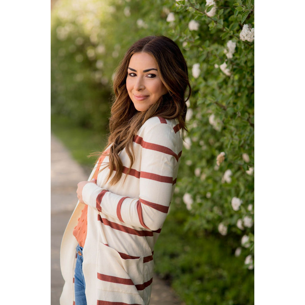 Striped Butter Soft Tunic Cardigan -Cream - Betsey's Boutique Shop