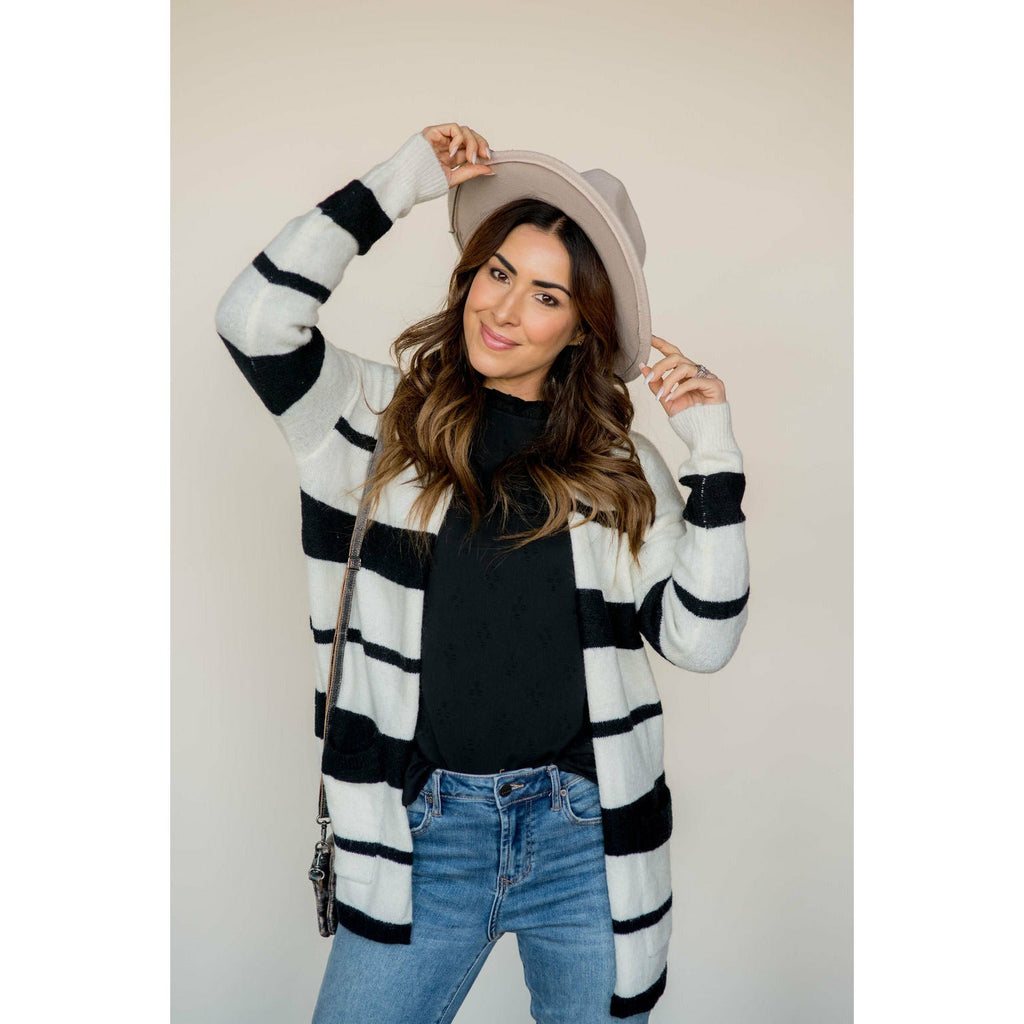 Multi Size Stripe Cardigan - Betsey's Boutique Shop - Coats & Jackets