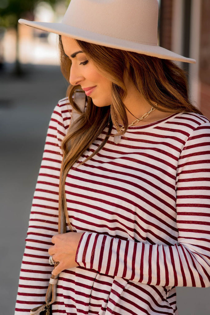 Striped Side Knot Long Sleeve Tee - Betsey's Boutique Shop