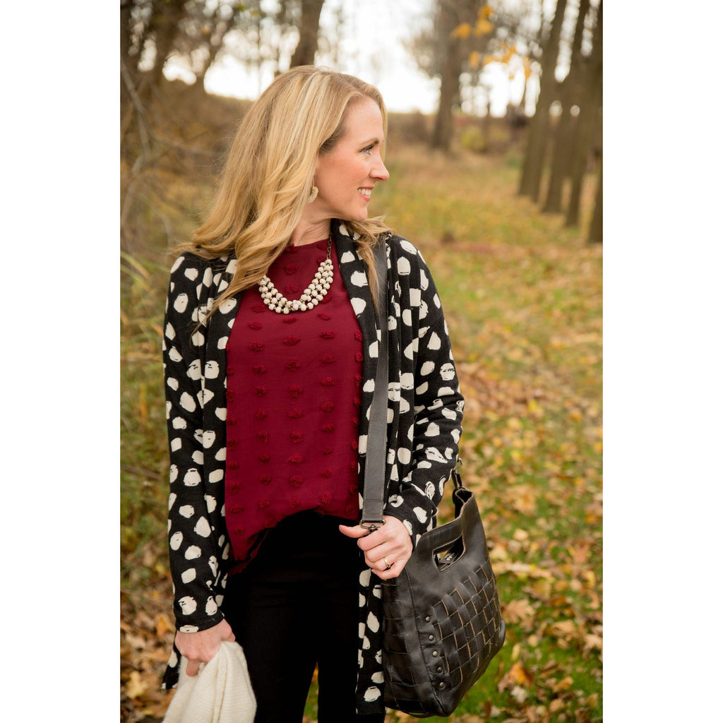 Textured Dots Cinched Sleeve Blouse - Betsey's Boutique Shop