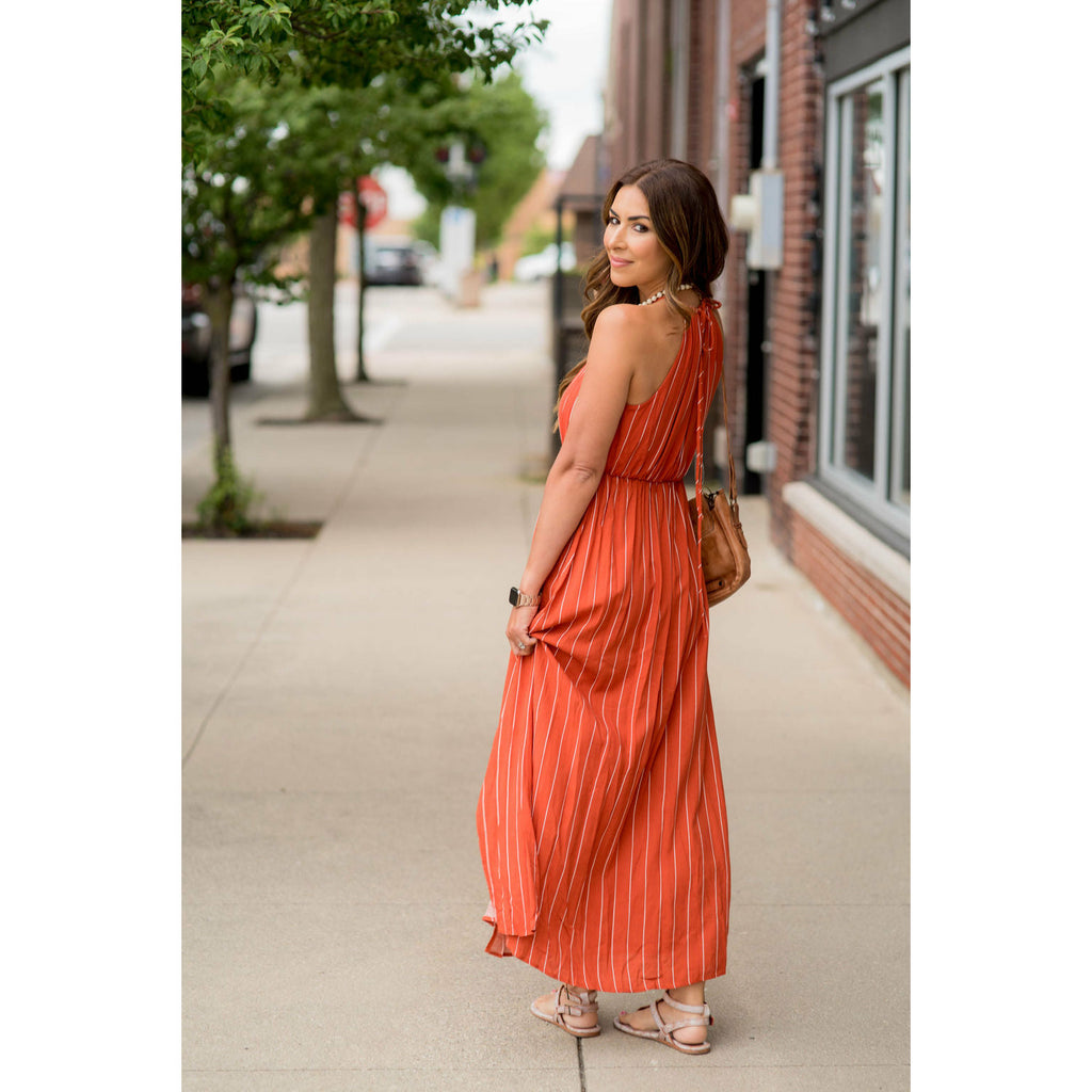 Pinstriped Halter Maxi - Betsey's Boutique Shop