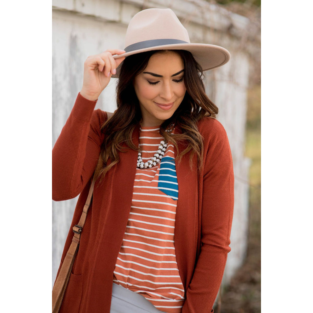 Contrasting Striped Pocket Tee - Betsey's Boutique Shop