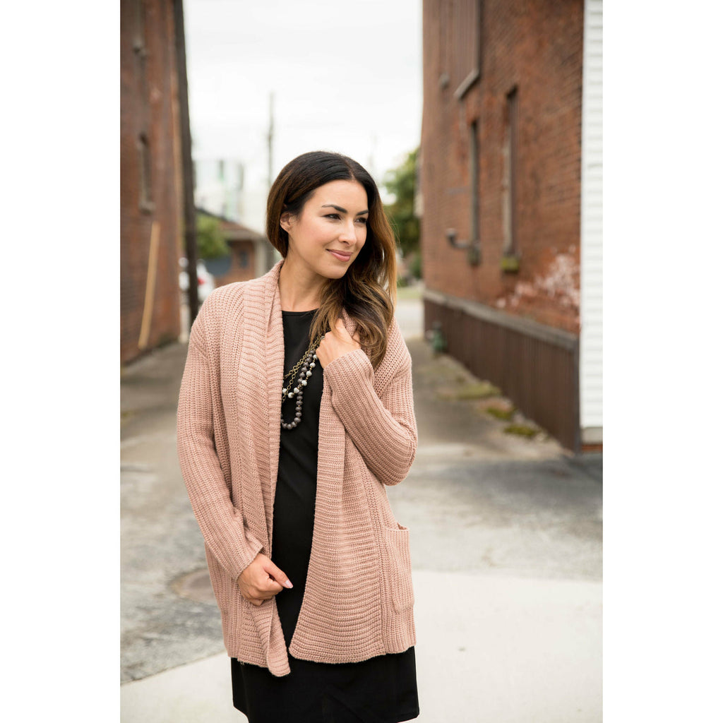 Mauve Heavy Knit Cardigan - Betsey's Boutique Shop