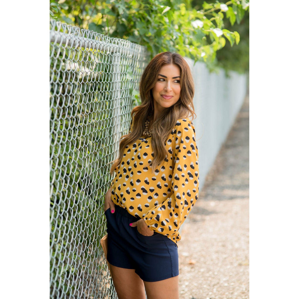 Mustard/Navy Dot Blouse - Betsey's Boutique Shop