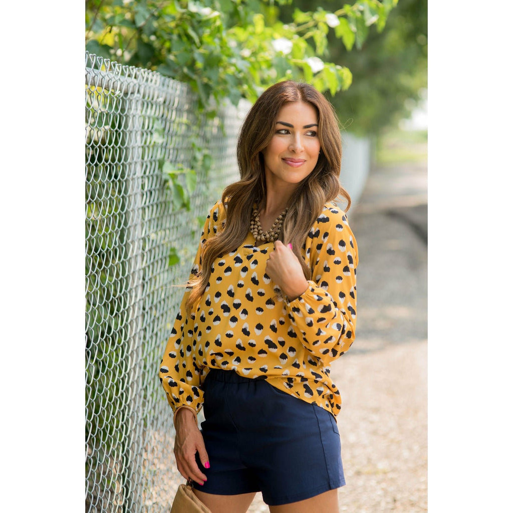 Mustard/Navy Dot Blouse - Betsey's Boutique Shop