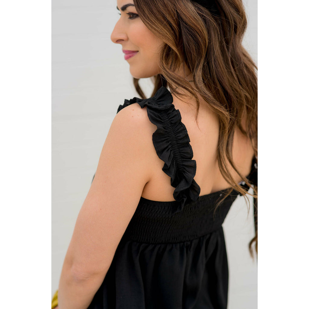 Button Ruffle Strap Dress - Betsey's Boutique Shop