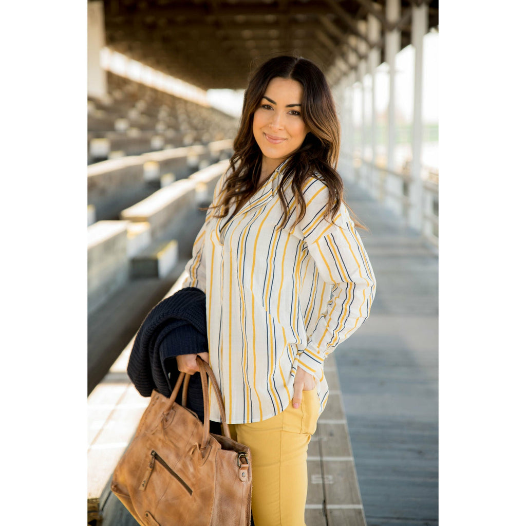 Touch of Mustard Button Back Blouse - Betsey's Boutique Shop